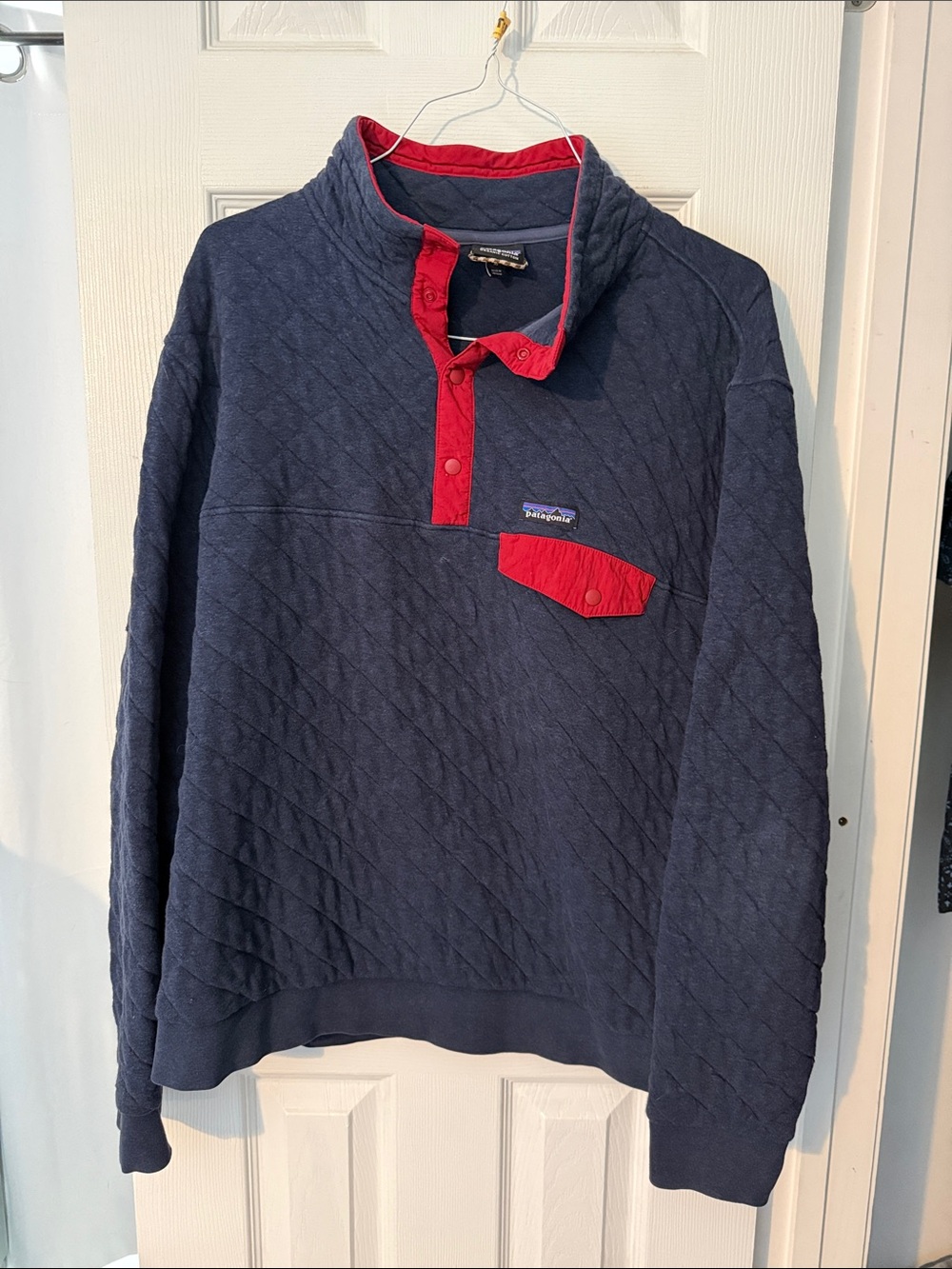 Patagonia Navy Quilted Pullover with Red Trim